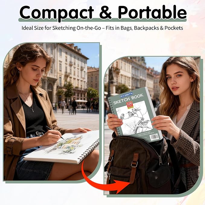 FIXSMITH 9"X12" Green Sketch Book, 100 Sheets Spiral Sketchbook, Acid Free - Image 6