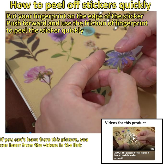 emmoolife Pressed Flower Stickers Set Dried Flowers Themed Resin Sticker Decals - Image 2