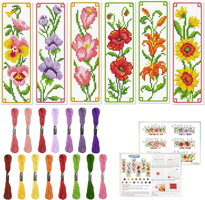 ORIGACH 6 Set Flowers Cross Stitch Bookmark Kit by ORIGACH