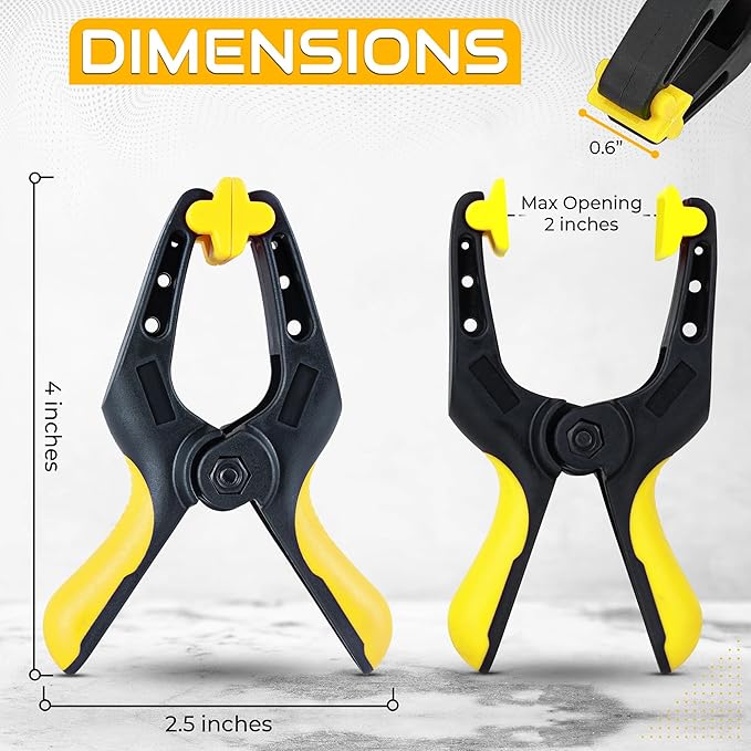 10 Pack Plastic Spring Clamps - 4 Inch Heavy Duty Clips Clamps for Crafts with textured handles - Ballon arch Clips for Tarps holding, Photography and Home Improvement