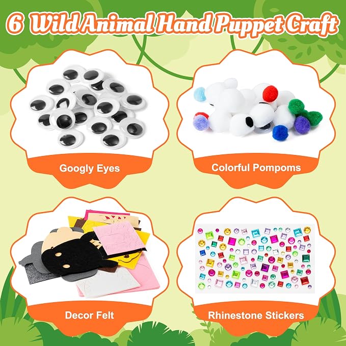 WATINC 6Pcs Hand Puppet Making Kit, Art Craft Felt Sock Puppet Toys, Creative - Image 2