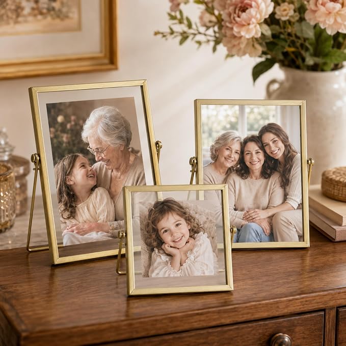 Gold Picture Frames Set of 3 — 4x4 4x6 5x7 Floating Glass Photo Frame Gift | - Image 8