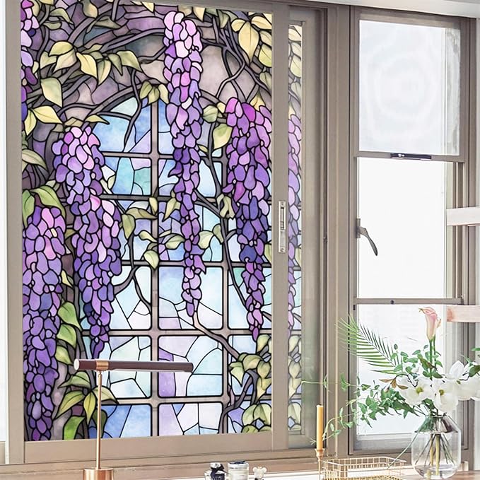 Wisteria Stained Glass Window Frosted Film, Thickened Static Cling Window Cling - Image 3