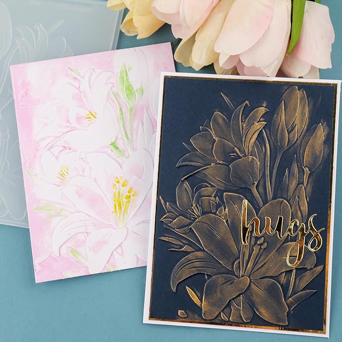 3D Embossing Folder for Card Making Lily Floral Background Plastic Embossing - Image 4