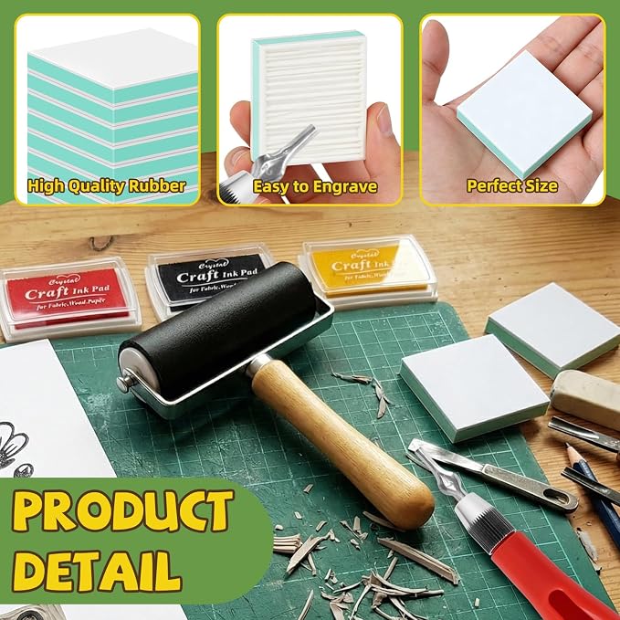 12pcs 2"x2" Rubber Carving Blocks, Linoleum Block Stamp Making Kit - Image 3