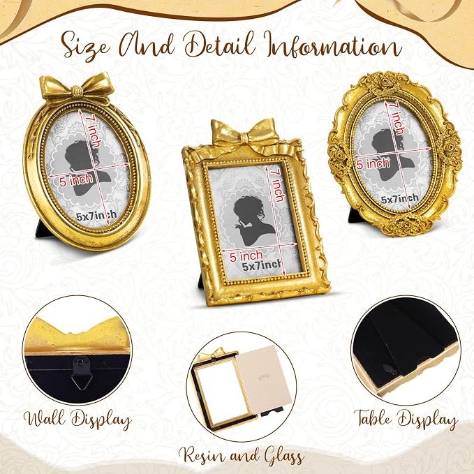 Vicenpal 6 Pcs Tiny Picture Ornate Frames 5 x 7 Inch Small Vintage Oval Picture - Image 3