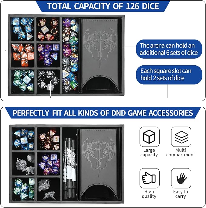 Grajar 3 in 1 Dice Tray with Lid, Portable Dice Box Storage, DND Dice Holder - Image 2