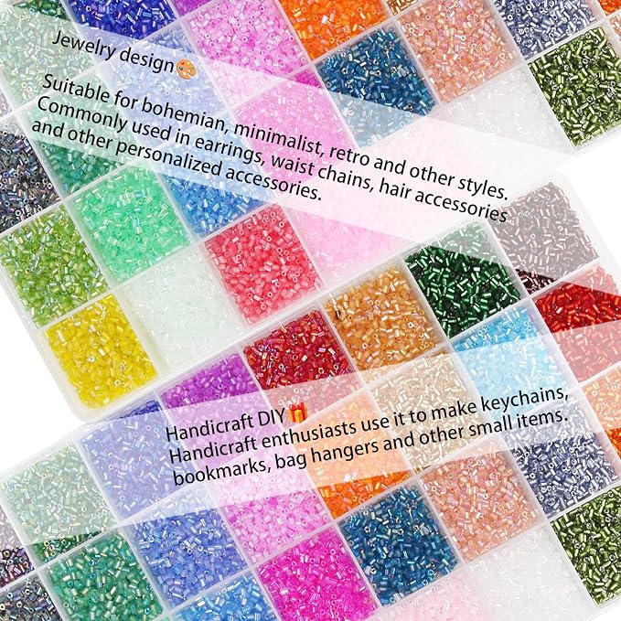 EuTengHao 19200Pcs Tube Beads Kit 3mm Glass Bugle Seed Beads - Image 7