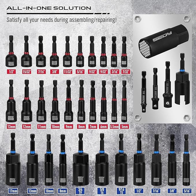 Magnetic Impact Nut Driver Set 80-Piece with Metric & SAE Universal Sockets, Wing Nut Drivers, Socket Adapters, Quick Release Extension, Bit Holder & Power Bits