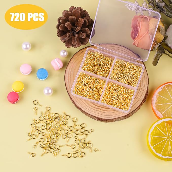 720PCS Small Screw Eye Pins, 3 Styles of Mini Eye Screws, Eyelet Pins Hooks - Image 7