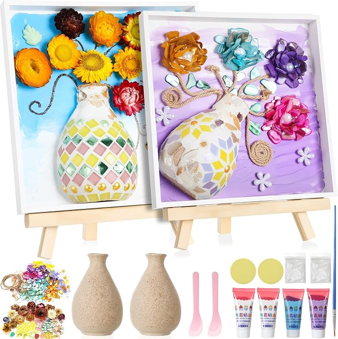 Fuyoooo 2 Sets DIY Vase Mosaic Painting Kit DIY Mosaic Arts and Craft Kits by Liraitoya