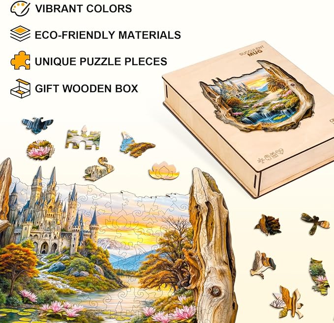Wooden Puzzles for Adults Fantasy Castle Waterfall Driftwood Puzzles 180 Pieces - Image 4