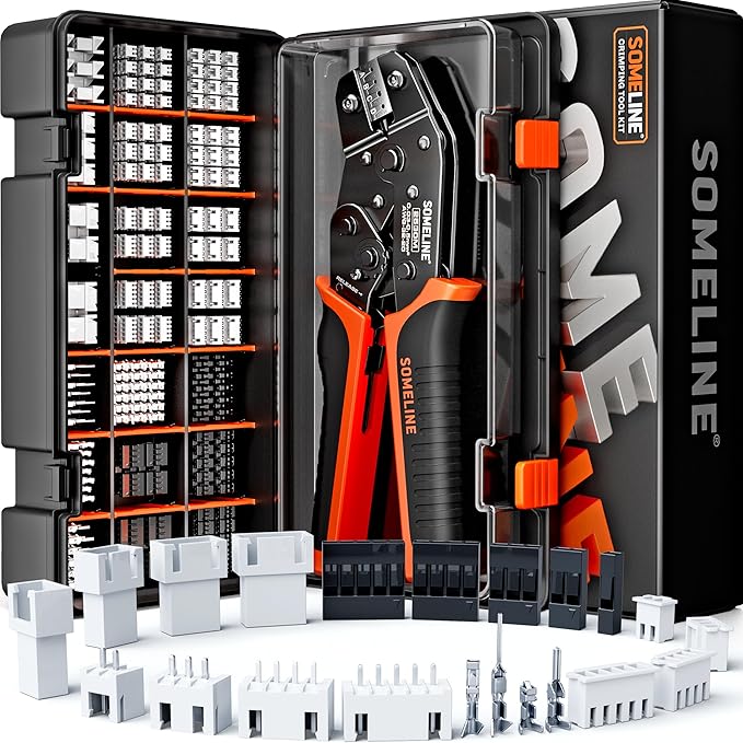 SOMELINE Crimp Tool Connector Kit, JST-XH 2.5mm/Du Pont 2.54mm Connector Set, 21 Types of Connectors, 30-20 AWG Ratcheting Crimper for JST Series,KF2510,Molex,AMP EI Series