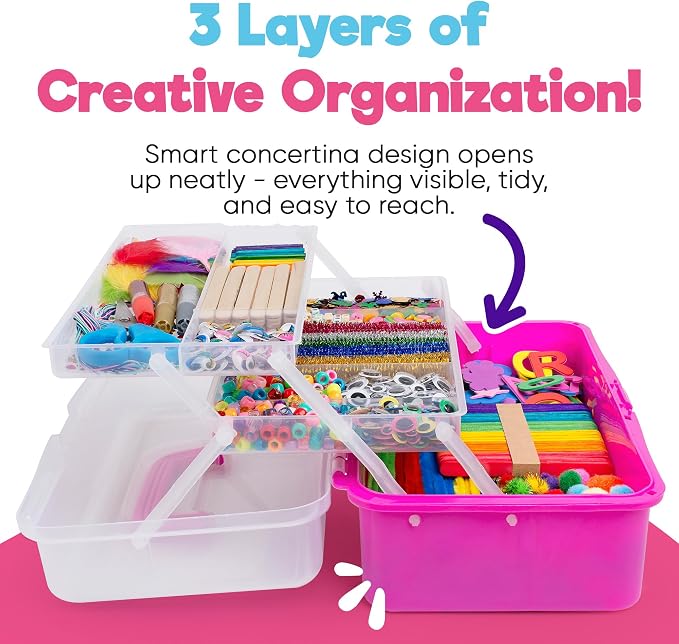 Blue Squid Arts & Crafts Box- 2800+ pcs Deluxe Craft Supplies Box, 2 Drawers - Image 2