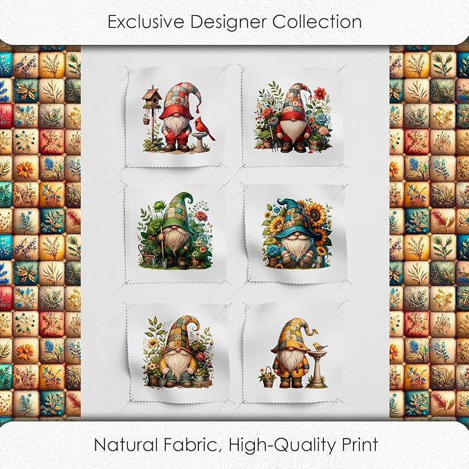 Gnome Patchwork Cotton Fabric Panel – 6 Designs 10×10 inch + Bonus Patchwork - Image 4