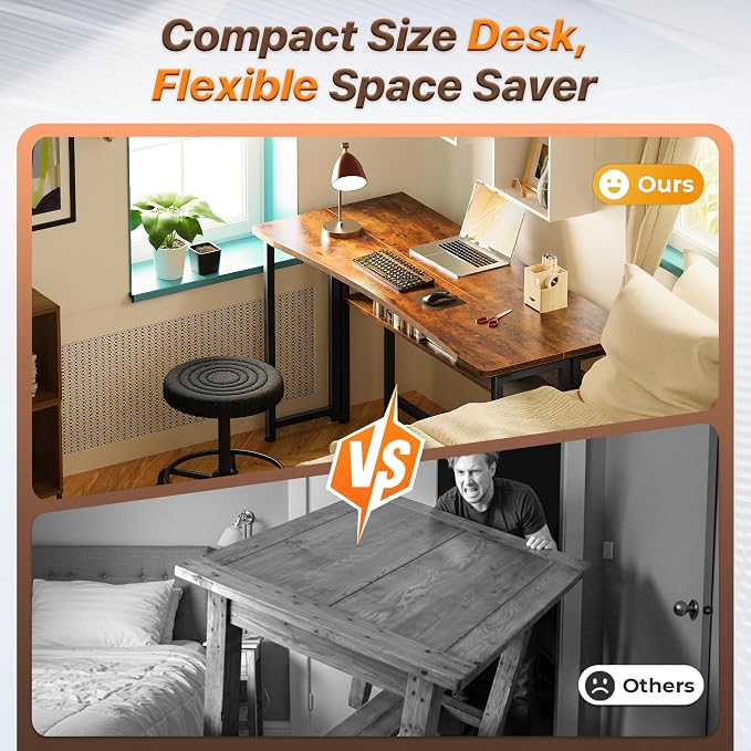 Huuger Folding Desk with Storage Shelf, 47.2 Inch Foldable Computer Table - Image 3