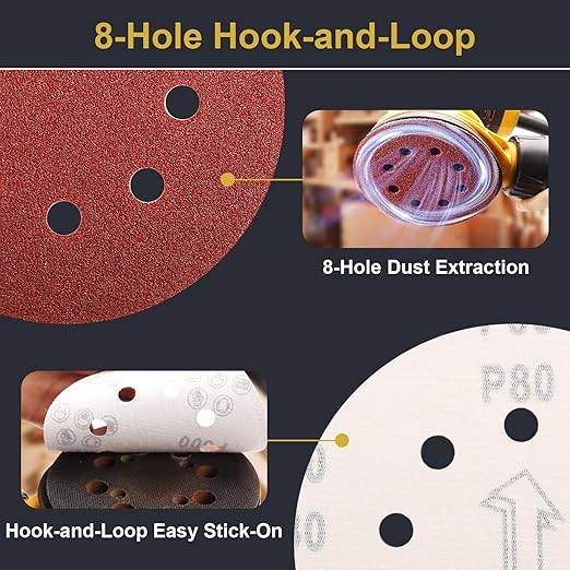 100 PCS 5 Inch Sanding Discs 80 Grit Hook and Loop Adhesive Round Sandpaper for Random Orbital Sander