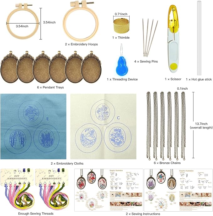 ZOCONE 6 Packs Embroidery Necklace Kit, Embroidery Pendant Kit Mini Cross - Image 3