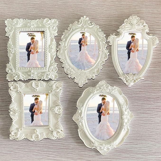 5Pcs Mini Frames -White Small Vintage Flower Oval Rectangle Baroque Frames - Image 5