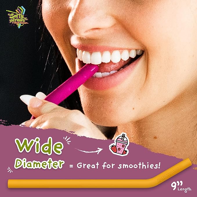 Softy Straws Wide Premium Reusable Silicone Drinking Straws + Patented Straw - Image 5