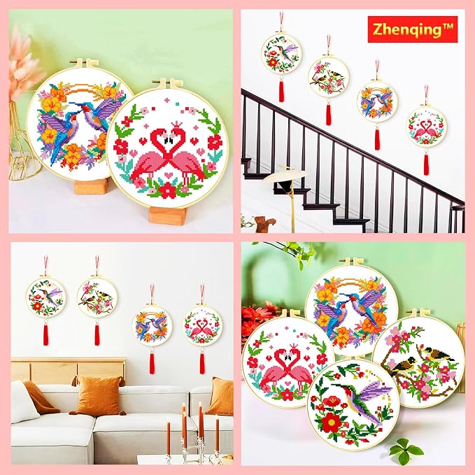 Zhenqing Cross Stitch Kit for Beginners 4 Pack Bird Floral Embroidery Kit 11CT - Image 9