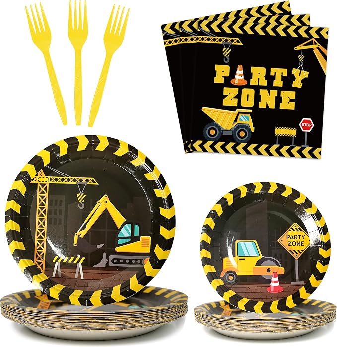 96pcs Construction Birthday Party Supplies Construction Theme Paper Plates and by partygreeting