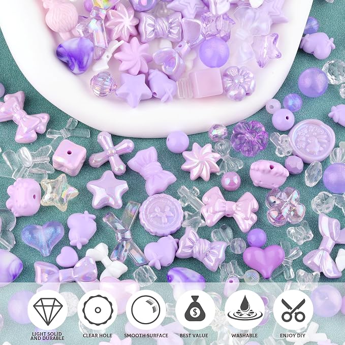 200-260PCS TINKRSTUFF Assorted Purple Acrylic Beads - Image 4