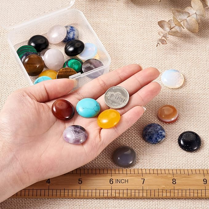 Beadthoven 24pcs 12 Styles Half Round Natural Gemstone Cabochons 20mm Assorted - Image 5
