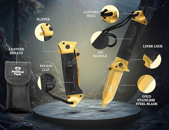 Snake Eye Tactical Heavy Duty Every Day Carry Folding Pocket Knife (Gold)