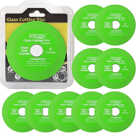 10 Pack Glass Cutting Disc for Angle Grinder, 4" X 7/8" Tile Diamond Cutting Disc, Ultra-Thin Glass Cutter Blade for Cutting and Grinding Jade, Crystal, Tile, Ceramic.