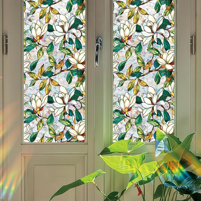 Floral Stained Glass Window Privacy Film, Retro Decorative Rainbow Window - Image 4