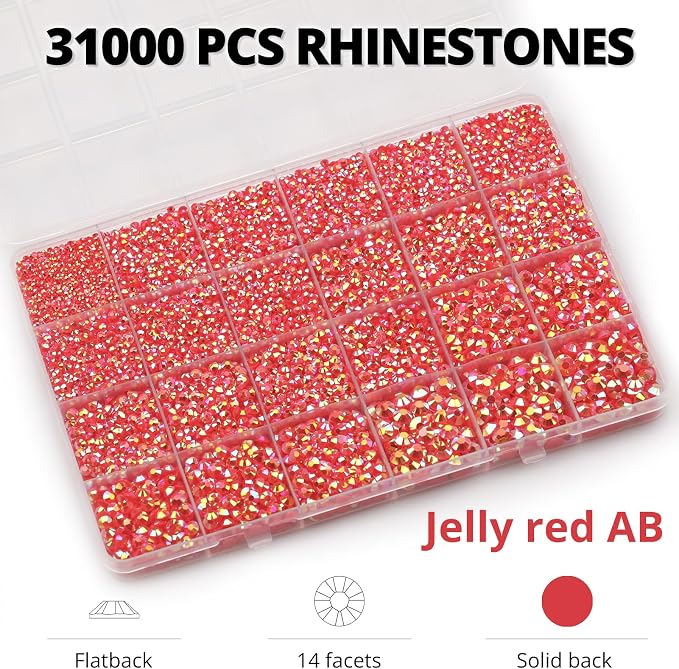 33000Pcs Red AB Rhinestones for Bedazzling, Different Sizes 2-6mm Flatback Gems - Image 3
