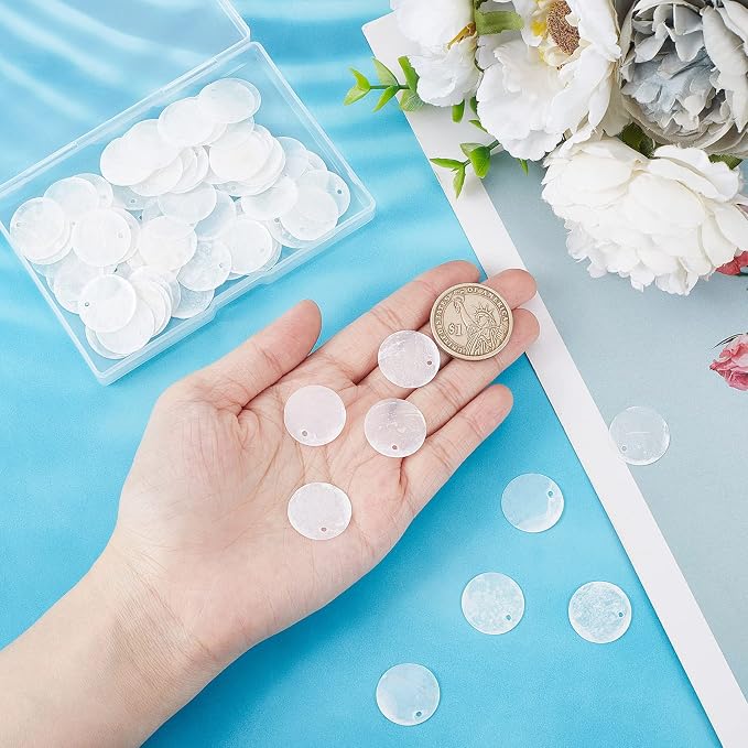 SUNNYCLUE 1 Box 100Pcs Shell Charms Seashell Charm 20mm 0.79in Flat Round - Image 3