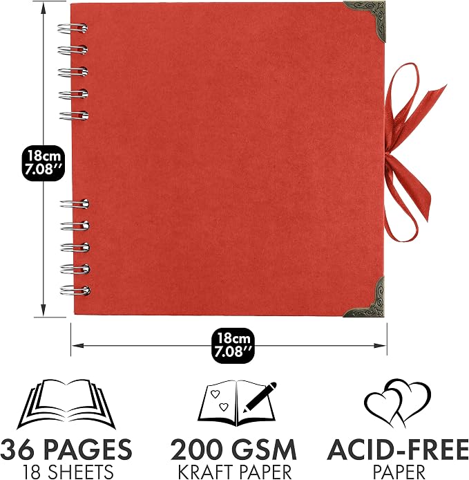 Bstorify Square Scrapbook Photo Albums 7 x 7 Inch Red Thick Paper, Metal Corners - Image 2