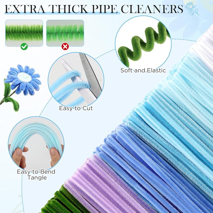 Pipe Cleaner Flowers, 6 Assorted Colors Pipe Cleaners Bulk - Image 5