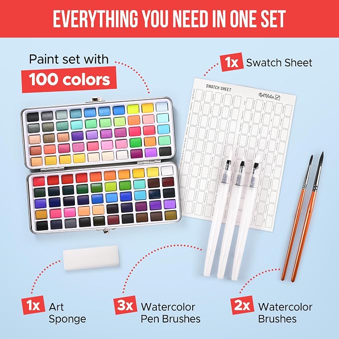 Watercolor Paint Set with 100 Bright Colors: - Image 4