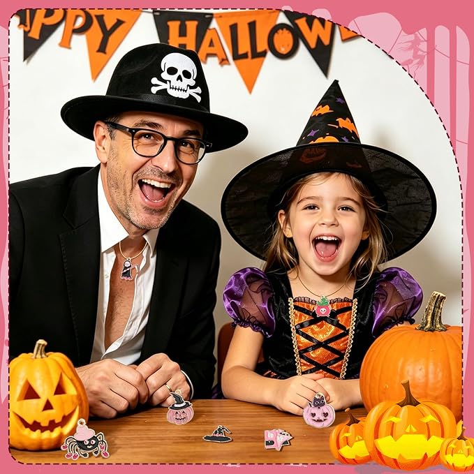 SANNIX 110Pcs 55 Pairs Pink Halloween Charms Bulk Cute Enamel Jewelry Charm | - Image 2