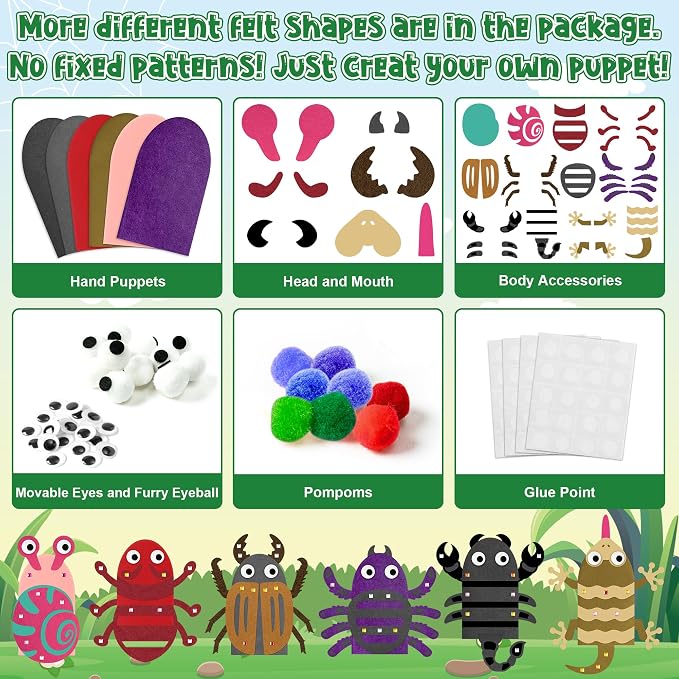 WATINC 6Pcs Hand Puppet Making Kit, Art Craft Felt Sock Puppet Toys, Creative - Image 3
