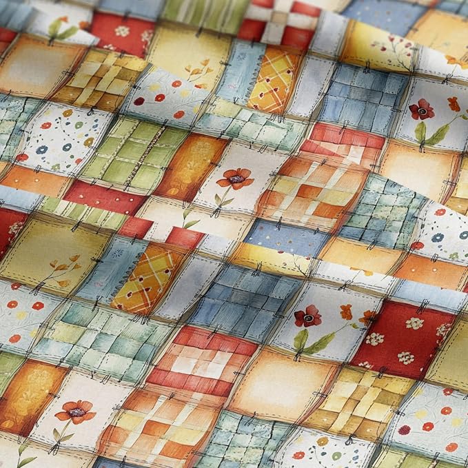 Patchwork Cotton Fabric Panel 61 x 36.6 Inches, Floral Quilt Style Squares - Image 7
