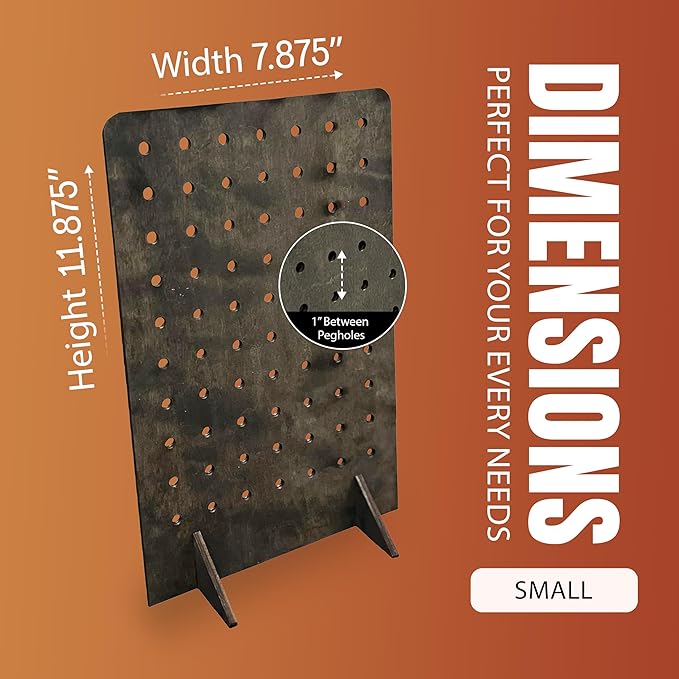 Torched Pegboard Display Stand for Jewelry, Craft Shows, Selling, Vendor Events, Tools, Peg Board Accessories Rack Organizer, Medium 8" L x 4.3" W x 12" H, Ebony