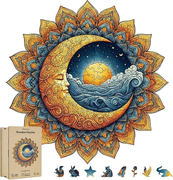 200 Pieces Sun and Moon Wooden Puzzles by Yezavesu