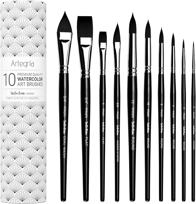 ARTEGRIA Watercolor Brush Set, 10 Professional Soft Synthetic Squirrel Paint by Artegr%C3%ADa
