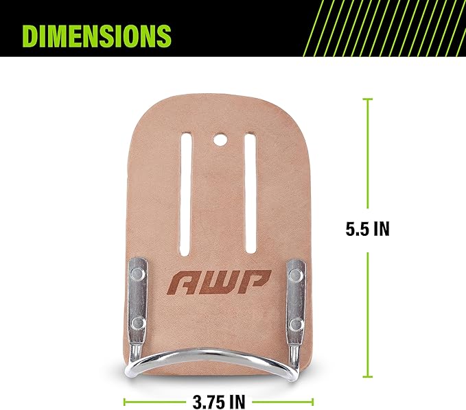 AWP Leather Hammer Holder, Genuine Saddle Leather Tool Belt Accessory, Fits Work Belts up to 2-1/2 Inches Wide, Durable Holder for Hammers and Hand Tools, 1L-739-2