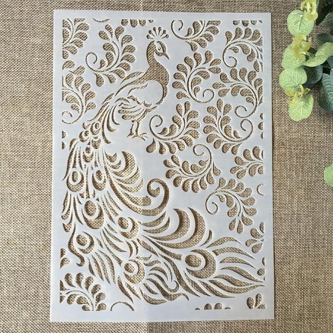 TIAMECH A4 Reusable Feather Leaves Peacock Stencil - Image 7