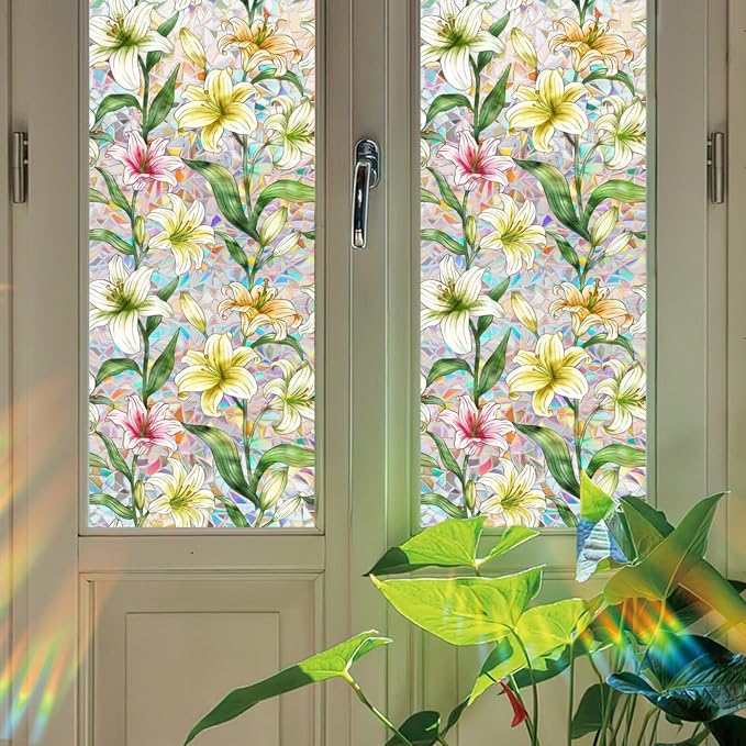 Lily Stained Glass Window Film Privacy, Rainbow Window Film Decorative Static - Image 5