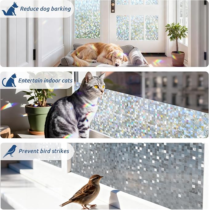 rabbitgoo Stained Glass Window Privacy Film, Mosaic Pattern, 35.4" x 78.7" | - Image 6