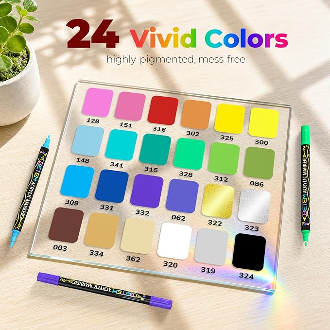 Betem Dual Tip Acrylic Paint Pens, 24 Colors Paint Markers - Image 4