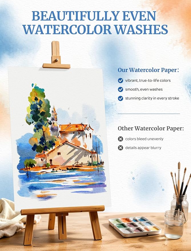 105 Sheets Watercolor Paper 9x12, Cold Press Watercolor Paper Bulk, 140 LB/300 - Image 4