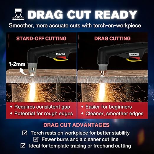 LOTOS LTP8050 CNC 80AMP Blow Back Arc Plasma Cutter, CNC Interface Ready, HTC/Arc OK Output, Drag Cut Enabled, 1" 25mm Clean Cut, Metal Cutting Machine, 220V