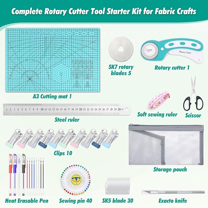 Rotary Cutting Mat and Tools Set, Audab 45mm Fabric Cropping Cutter Wheel - Image 3